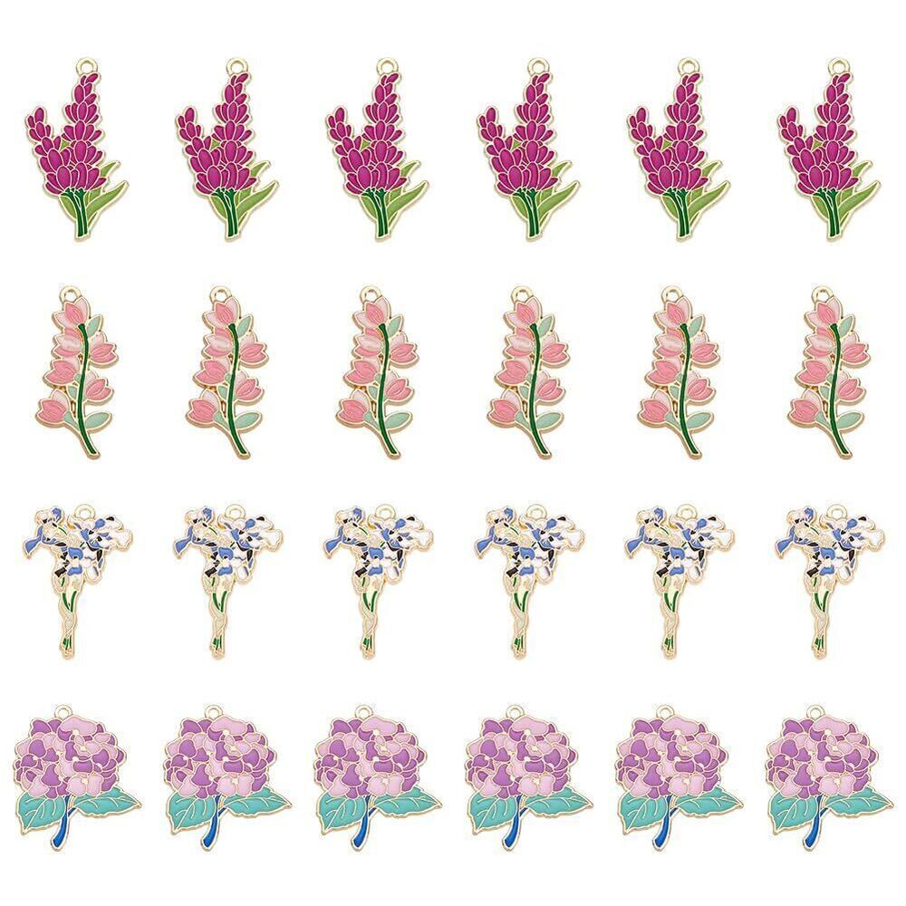 8331 30Pcs Enamel Floral Charms: 5 Styles Flower Pendants Sunflower Daisy